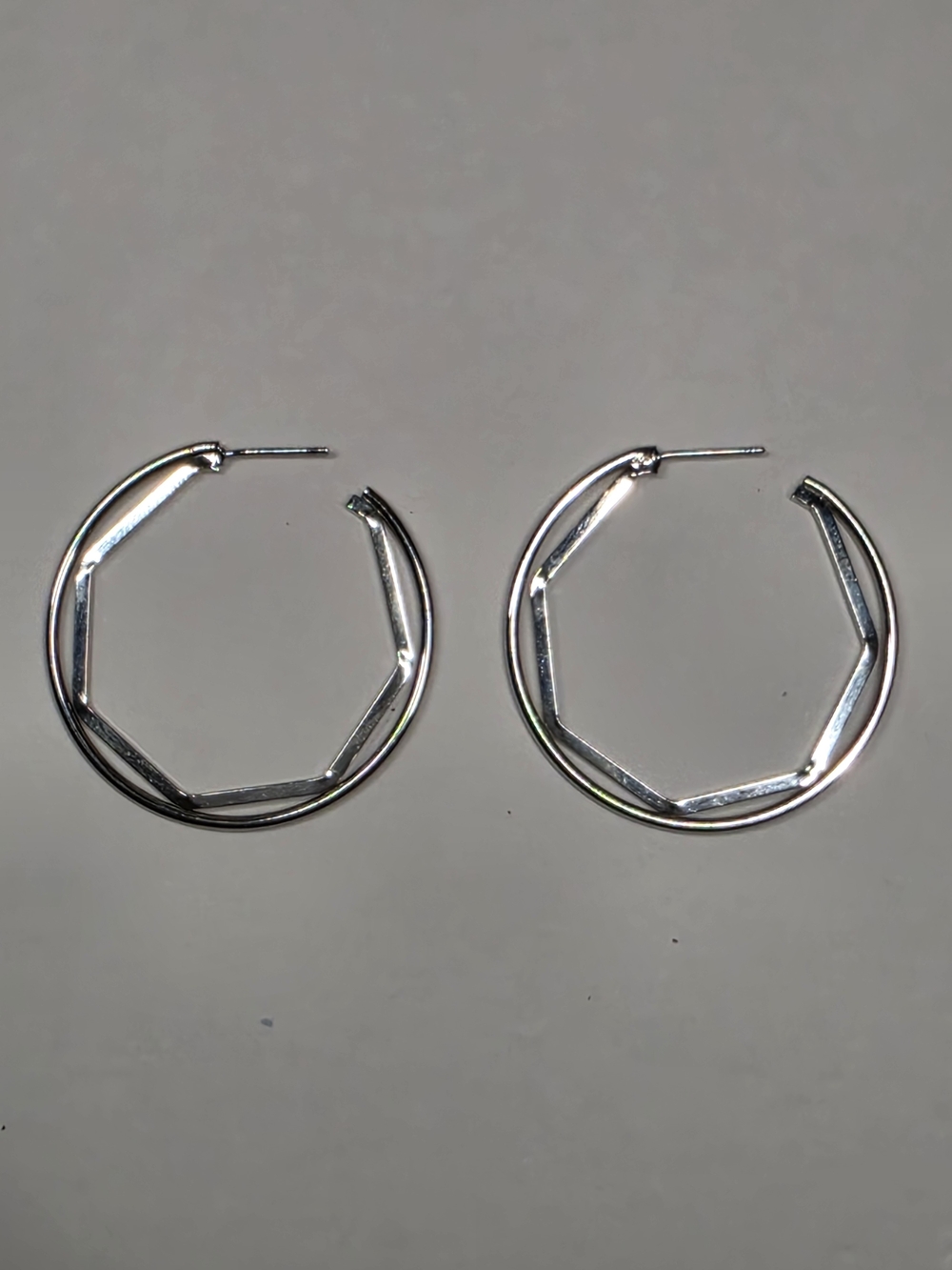 White Gold-Plated Faceted Hoop Earrings - Women Jewelry
